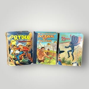 Tarzan Zorro Red Ryder 1950s Book Lot Vintage Altered Art Craft
